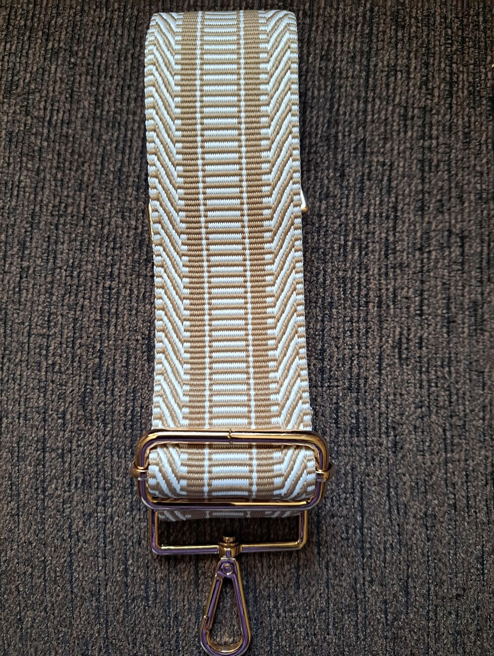 Pom Pom London 2"Wide Removable Bag Strap in Cream and Tan with Gold Hardware